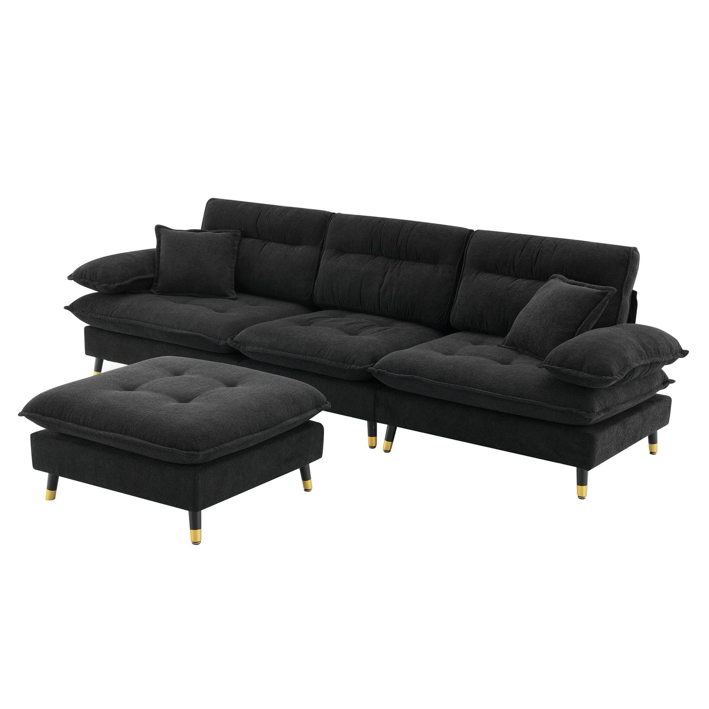 106*66.5" L shaped Convertible Sectional Sofa,4 Seat Tufted Couch Set with Two-tone Adjust Legs,Cloud Chenille Fabric,Movable Ottoman for Living Room, Apartment,Office,3 Colors