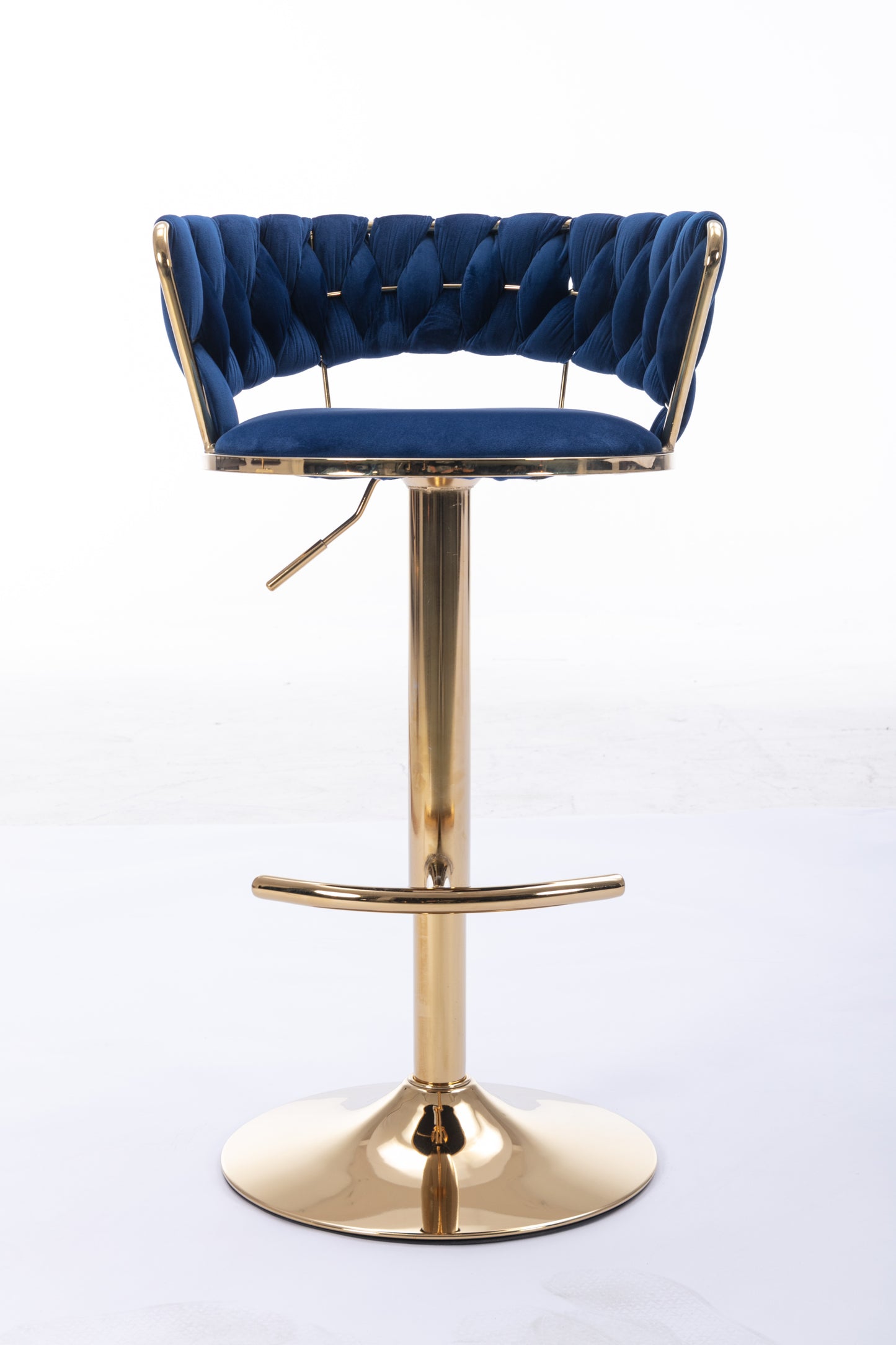 Set of 2 Bar Stools,with Chrome Footrest and Base Swivel Height Adjustable Mechanical Lifting Velvet + Golden Leg Simple Bar Stool-BLUE