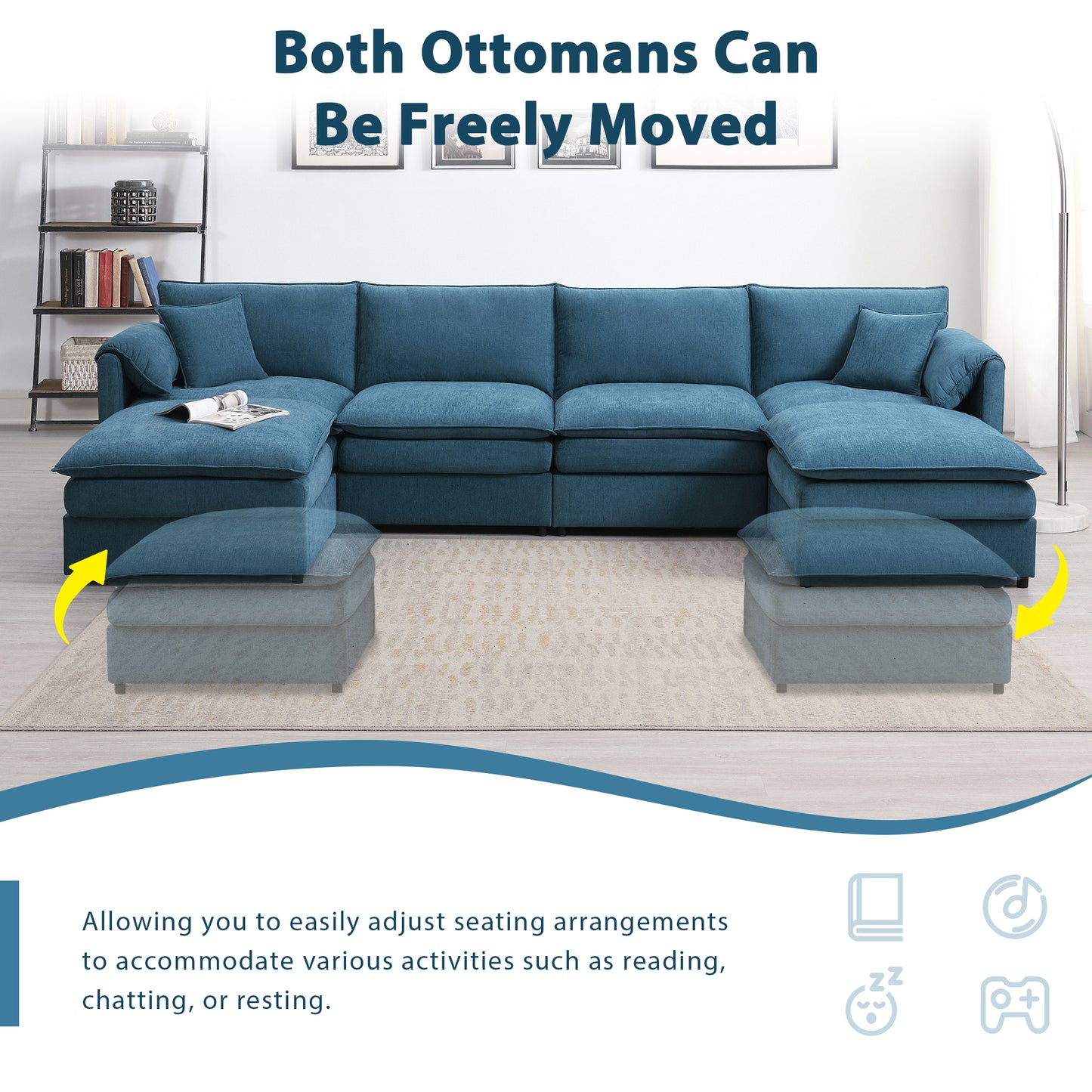 134*66" Chenille Modular Sectional Sofa,U Shaped Cloud Couch Set with Double Cushions ,6 Seat Sleeper Sofa Bed with Ottomans,Oversized Indoor Furniture for Living Room, 3 Colors