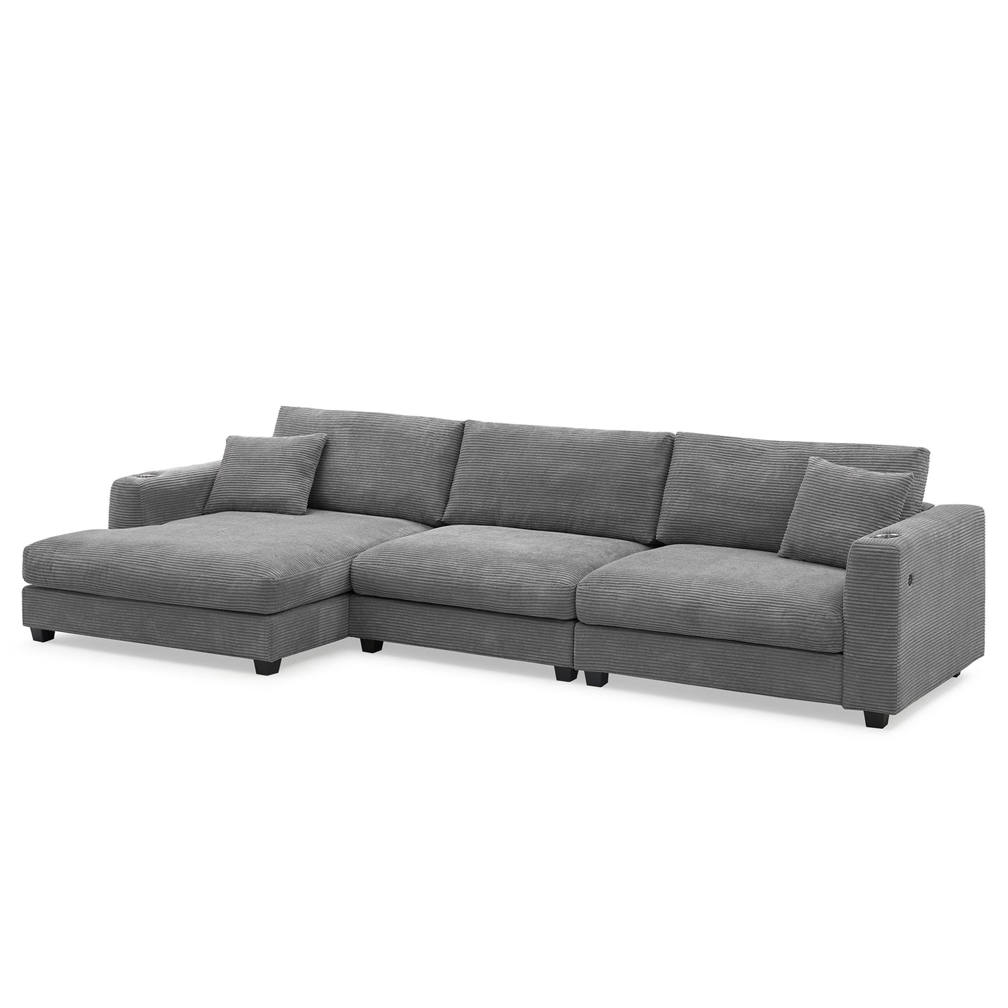 Sofá seccional extragrande de pana de 134 x 54 pulgadas, sofá nube en forma de L con puerto de carga USB, portavasos, sofá cama profundo con chaise longue de 50 pulgadas, cómodo mueble de interior para sala de estar, 3 colores