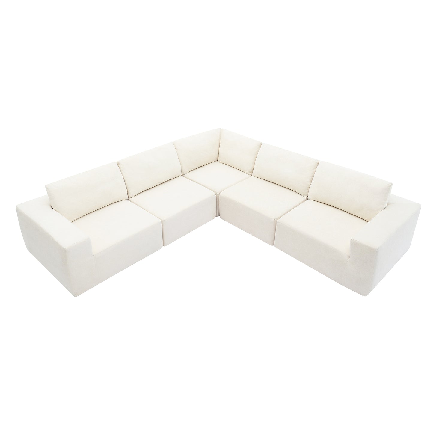 Sofá modular seccional en forma de L de 116 x 116 pulgadas, juego de sofá de piso de lujo, muebles de interior tapizados, sofá de espuma comprimida para sala de estar y dormitorio, combinación de 5 piezas, 3 colores