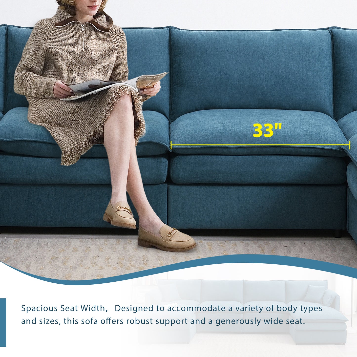 134*66" Chenille Modular Sectional Sofa,U Shaped Cloud Couch Set with Double Cushions ,6 Seat Sleeper Sofa Bed with Ottomans,Oversized Indoor Furniture for Living Room, 3 Colors