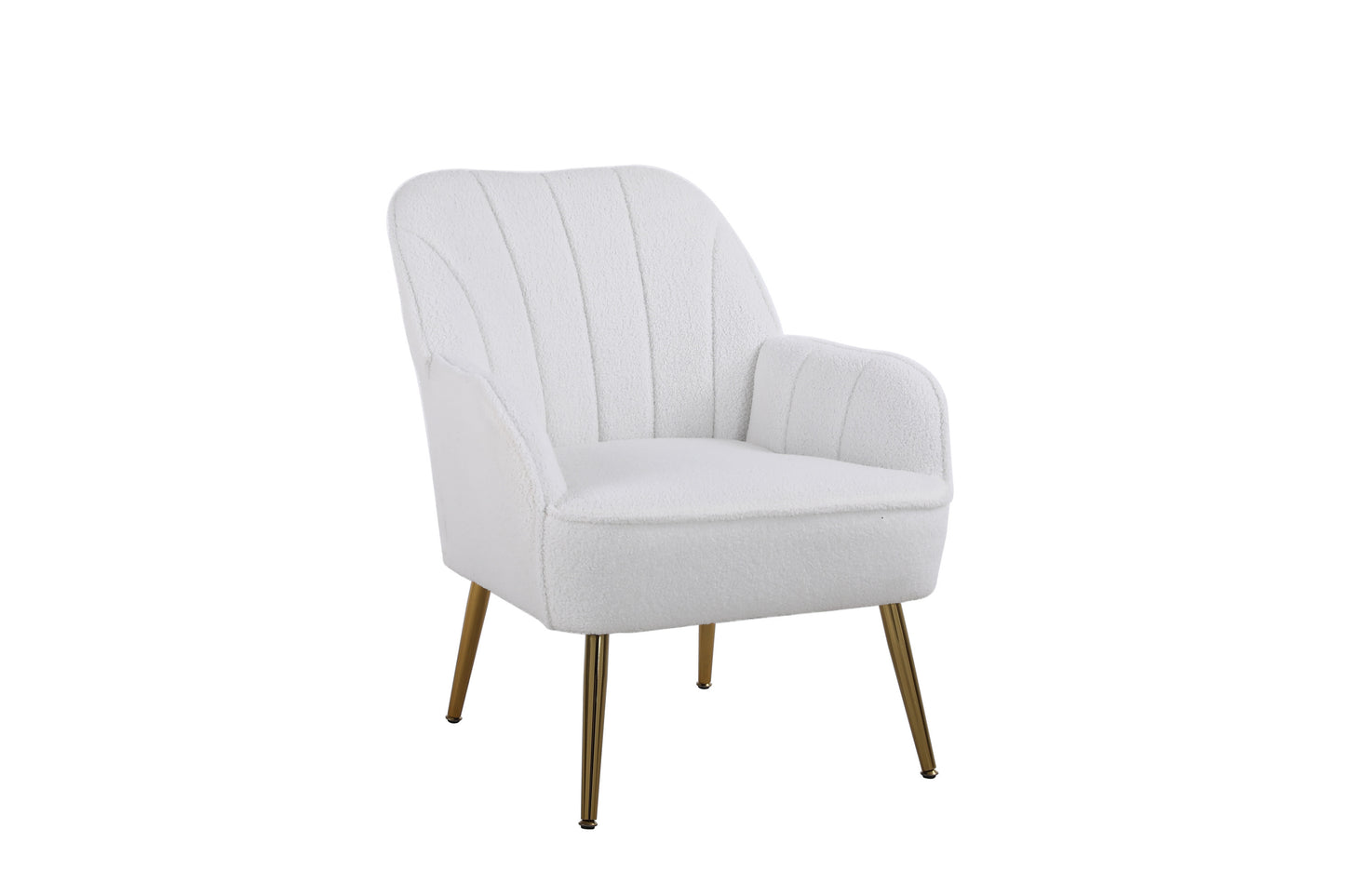 Sillón moderno y ergonómico de tela suave color blanco marfil para sala de estar, dormitorio, hogar, con patas doradas y patas ajustables para interiores.