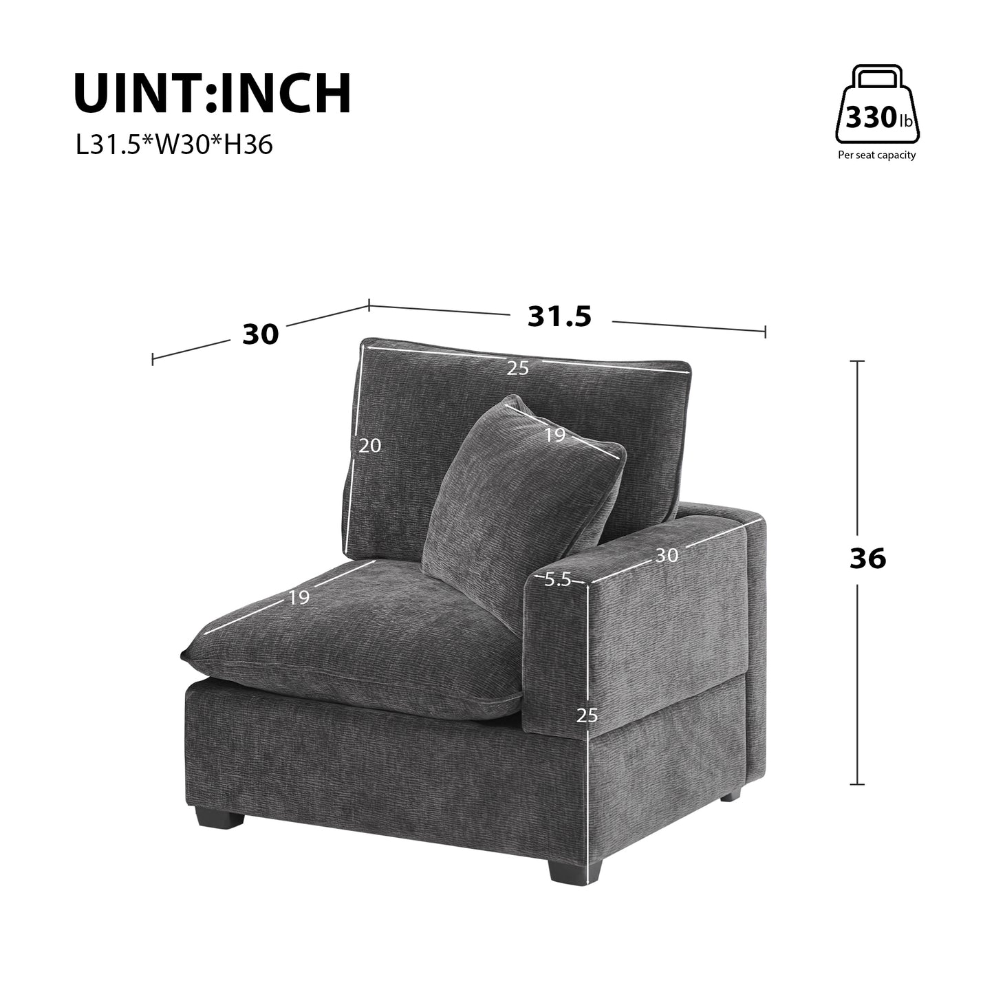 31.5*30" Right Seat Module for Modular Sectional Sofa,Chenille,2 Colors