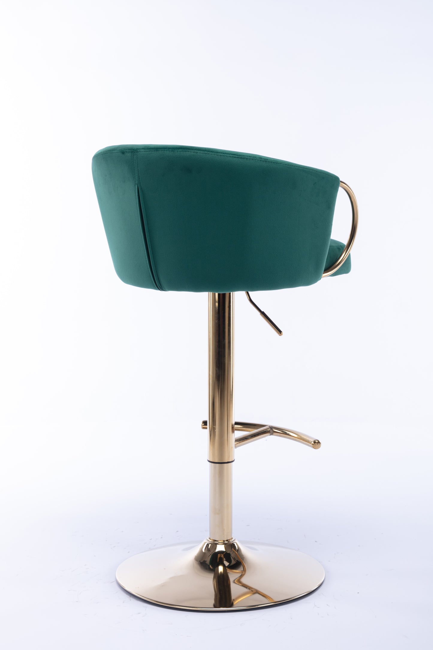 Set of 2 Bar Stools,with Chrome Footrest and Base Swivel Height Adjustable Mechanical Lifting Velvet + Golden Leg Simple Bar Stool-Green