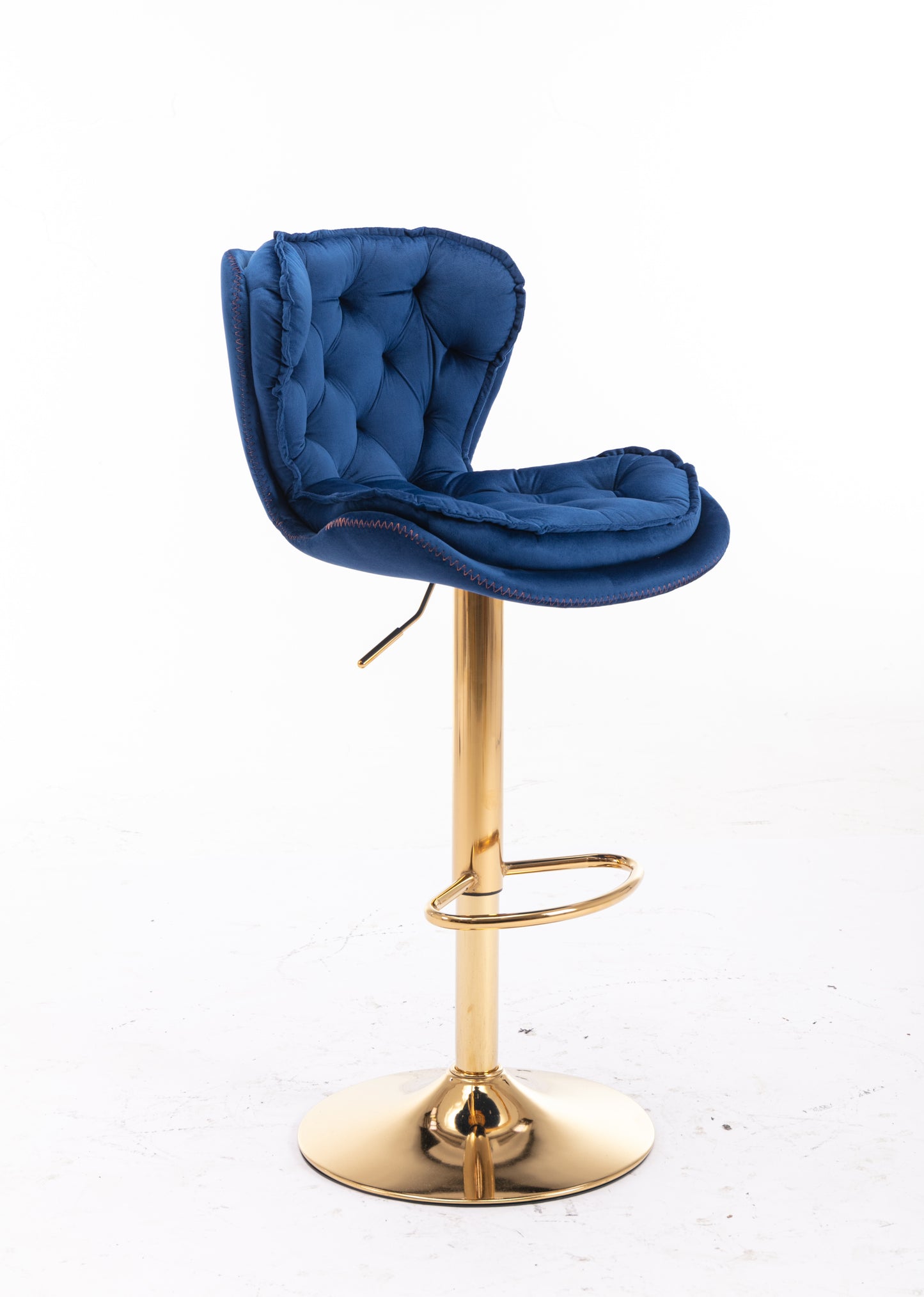 Set of 2 Bar Stools,with Chrome Footrest and Base Swivel Height Adjustable Mechanical Lifting Velvet + Golden Leg Simple Bar Stool-blue