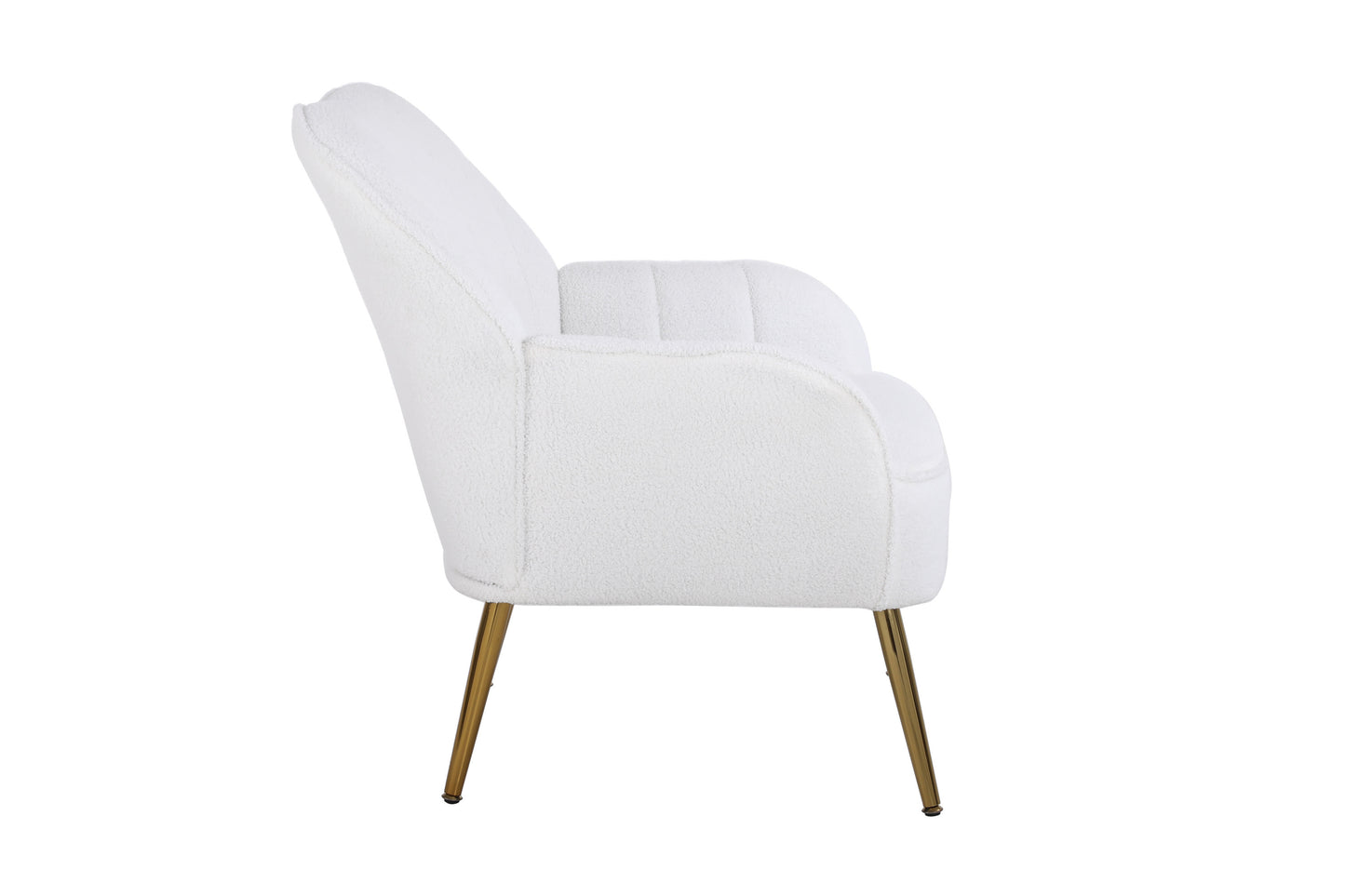Sillón moderno y ergonómico de tela suave color blanco marfil para sala de estar, dormitorio, hogar, con patas doradas y patas ajustables para interiores.