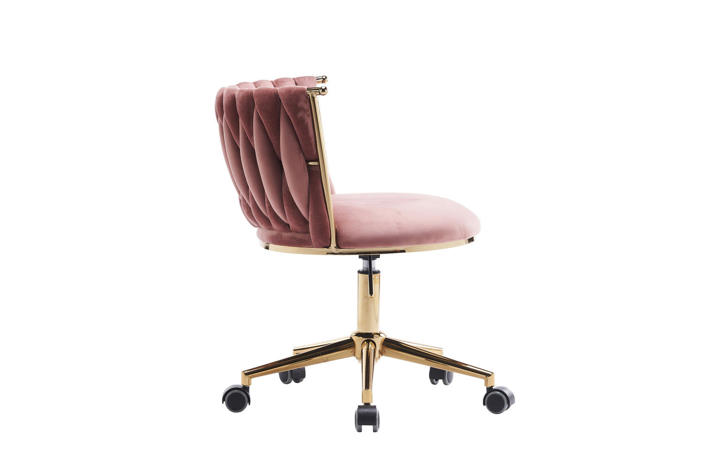 Silla de escritorio tapizada para oficina en casa con ruedas giratorias ajustables, ergonómica para sala de estar, dormitorio, oficina y estudio (rosa)