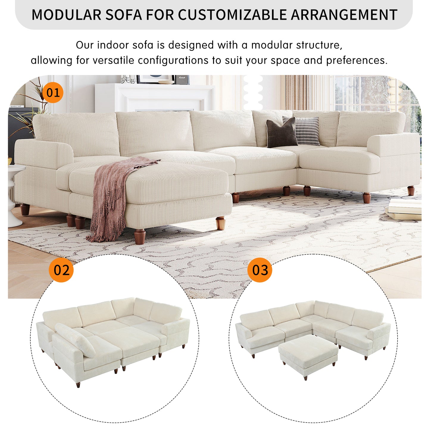 U_Style Modular Sectional Sofa with Ottoman L Shaped Corner Sectional for Living Room, Office, Spacious Space(old sku: WY000373AAA)