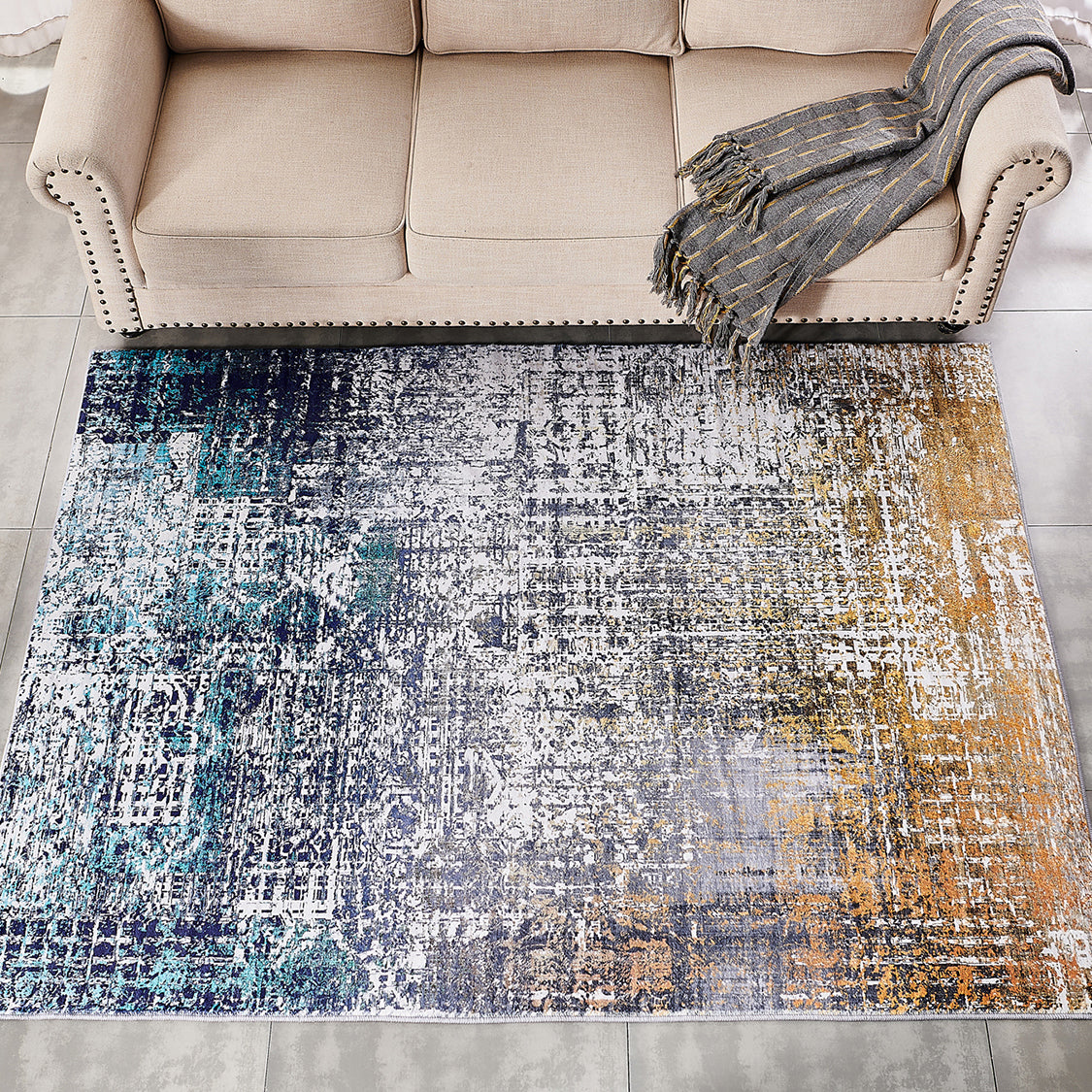 ZARA Collection Abstract Design Turquoise Gray Rust (10.5' ft x 7.5' ft) Machine Washable Super Soft Area Rug