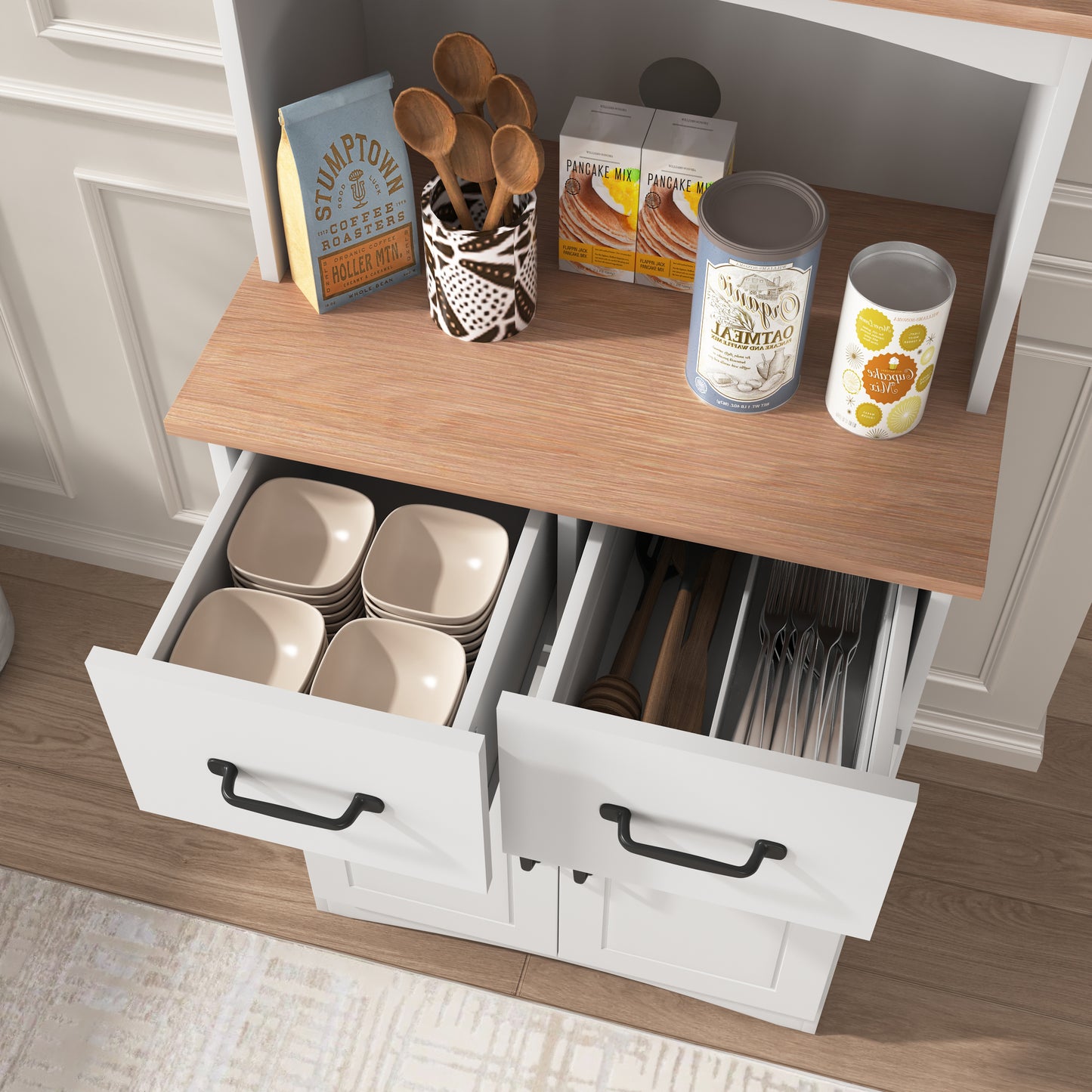 Gabinete de cocina de madera blanco, despensa, armario para microondas con cajón de almacenamiento