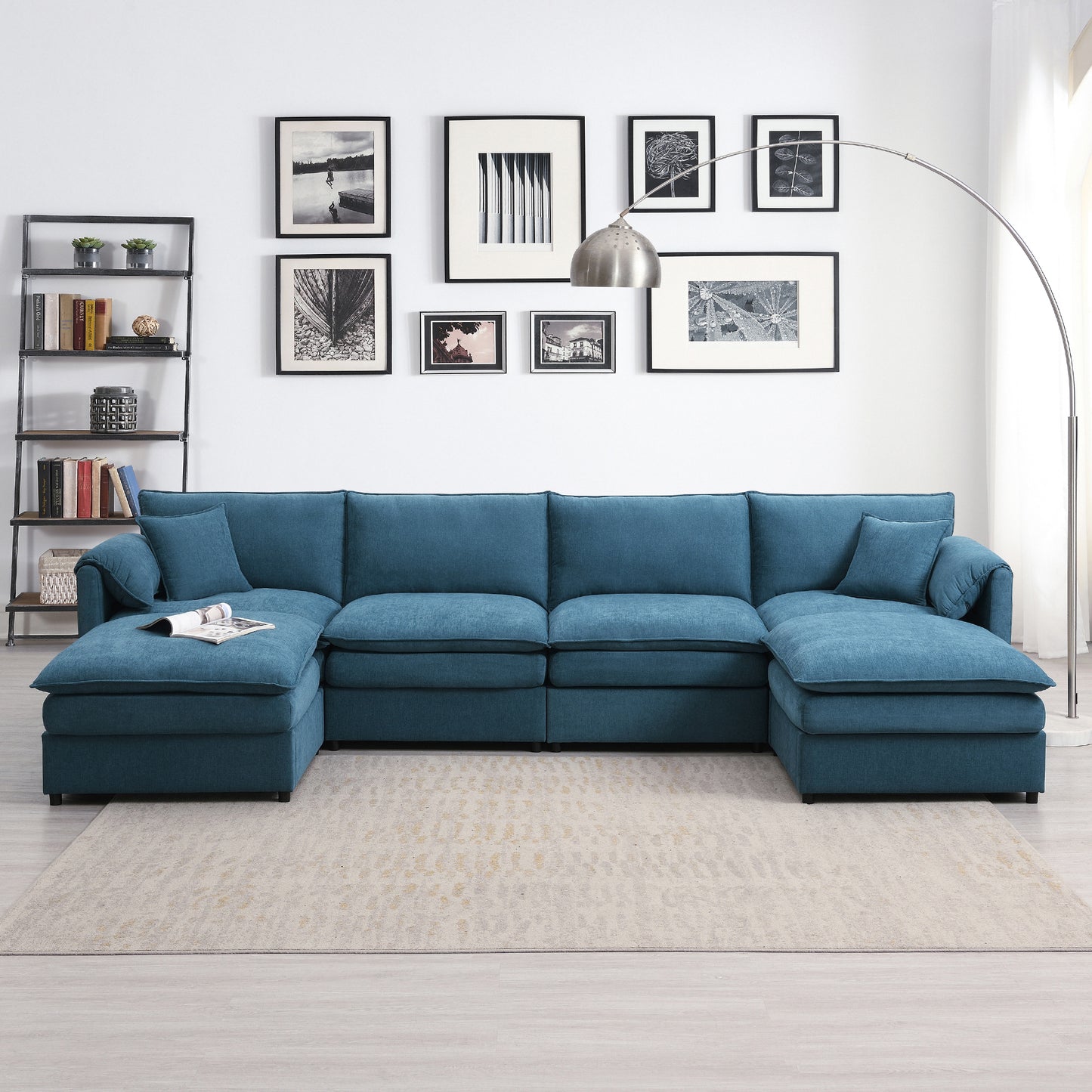 134*66" Chenille Modular Sectional Sofa,U Shaped Cloud Couch Set with Double Cushions ,6 Seat Sleeper Sofa Bed with Ottomans,Oversized Indoor Furniture for Living Room, 3 Colors