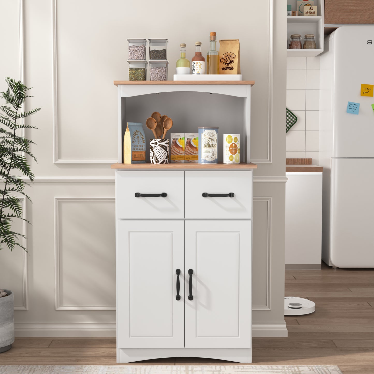 Gabinete de cocina de madera blanco, despensa, armario para microondas con cajón de almacenamiento