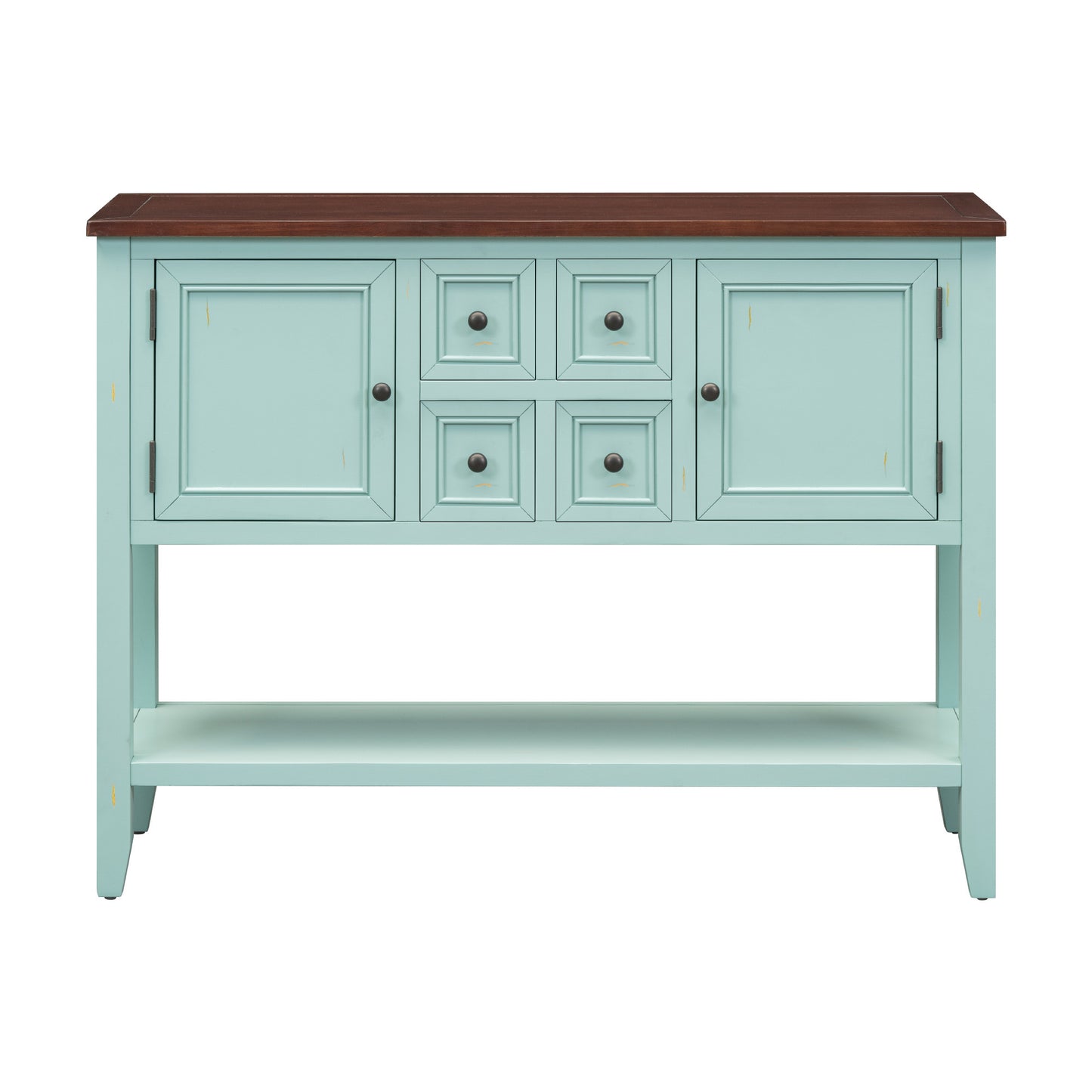 TREXM Cambridge Series Ample Storage Vintage Console Table with Four Small Drawers and Bottom Shelf for Living Rooms, Entrances and Kitchens (Retro Blue, OLD SKU: WF190263AAC)