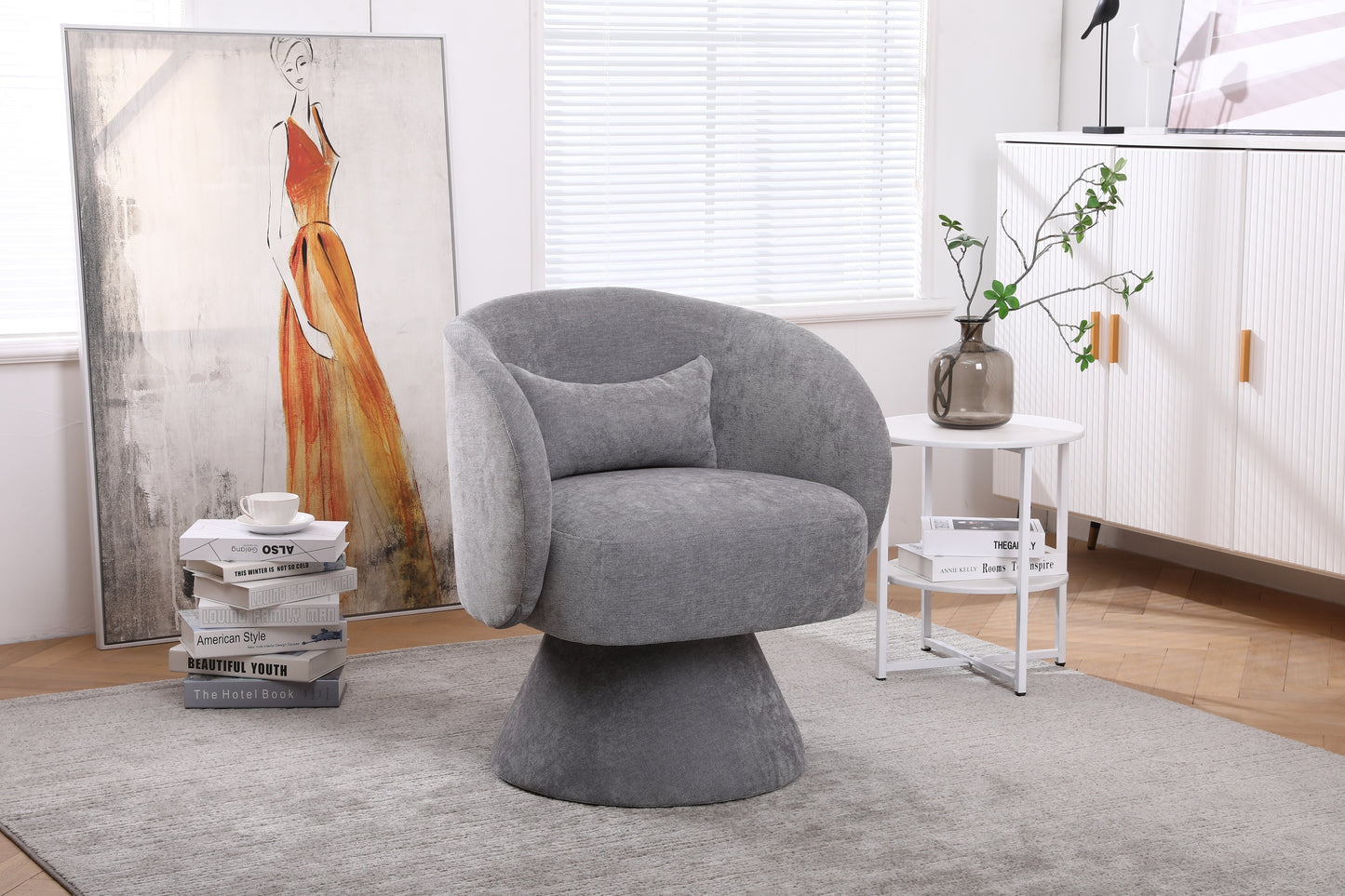 Swivel Accent Chair Armchair, Round Barrel Chair in Fabric for Living Room Bedroom(Light Grey)