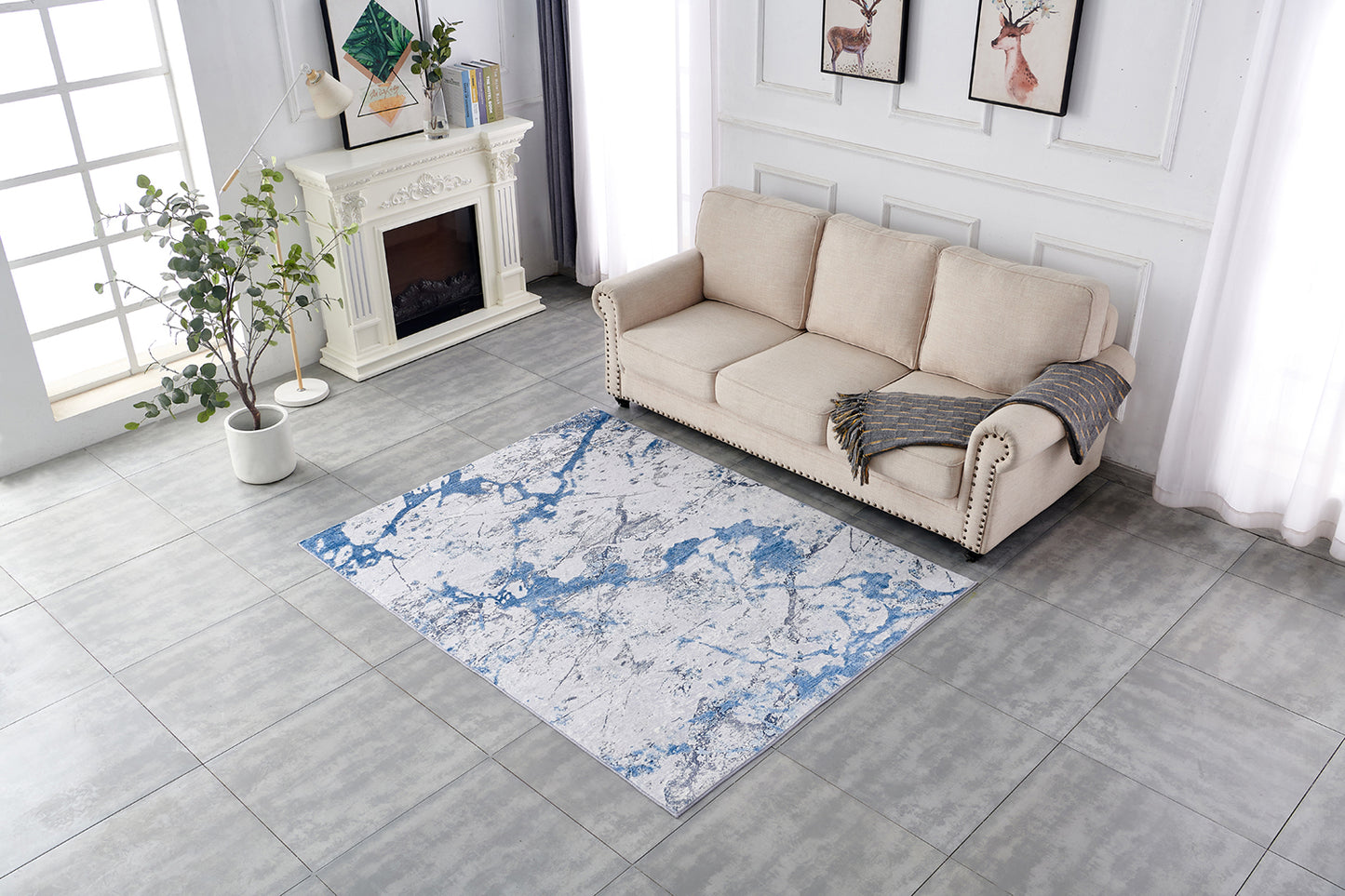 ZARA Collection Abstract Design Silver Blue (10.5' ft x 7.5' ft) Machine Washable Super Soft Area Rug
