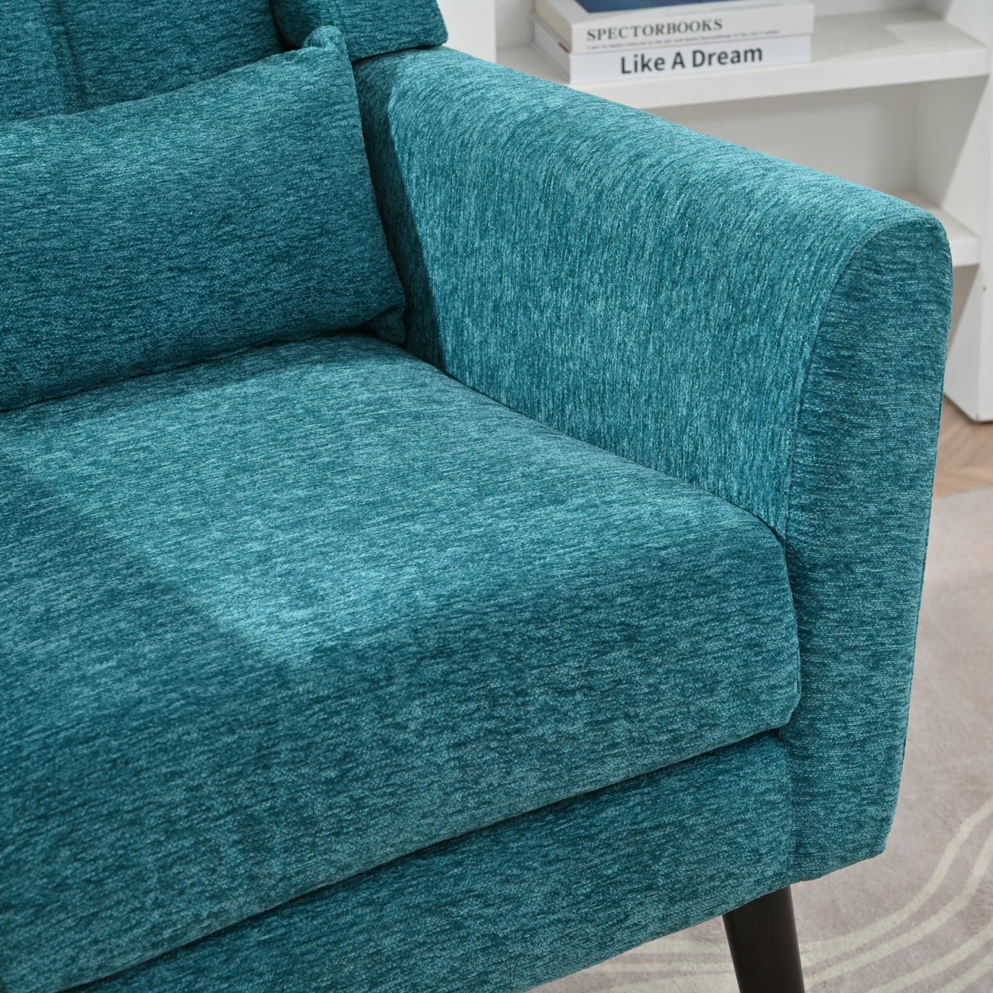 Sillón moderno con acento tapizado y relleno de espuma para sala de estar, cómodo sillón de lectura, moderno de mediados de siglo con tela de chenilla, sillón para sala de estar y dormitorio (verde azulado).