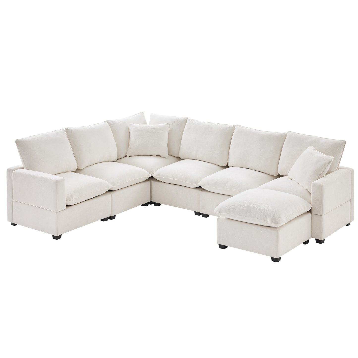 110*86" Modern U Shape Modular Sofa, 7 Seat Chenille Sectional Couch Set with 2 Pillows Included, Freely Combinable Indoor Funiture for Living Room, Apartment, Office, 2 Colors