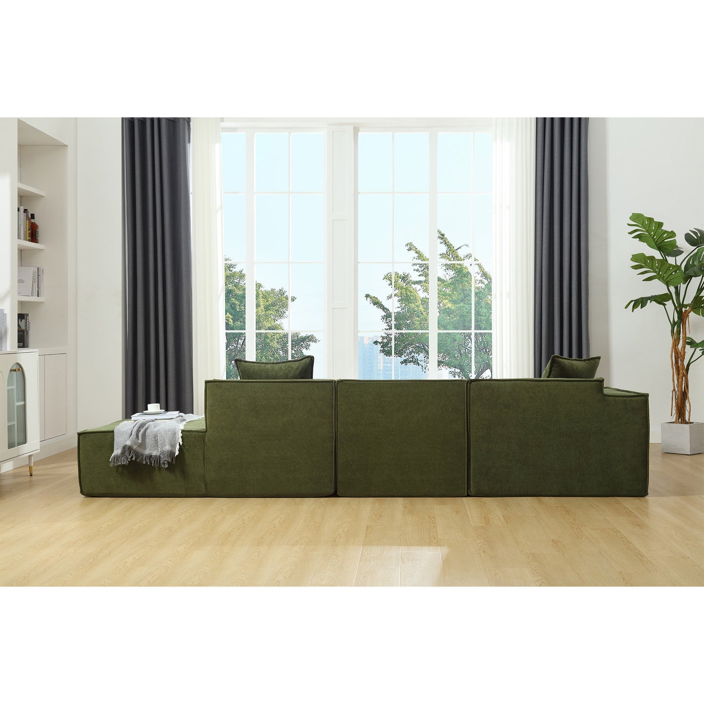 Modular combination  sofa set, modern minimalist sofa, free installation sofa, L-shaped, Italian minimalist tofu block sofa,  Right-Hand Facing,Terrycloth fabric, Green