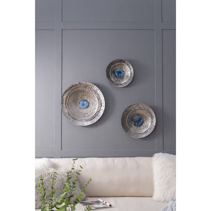 Silver Textured Oversized Disc, Wall Decor for Living Room Bedrrom Entryway Office, Set of 3