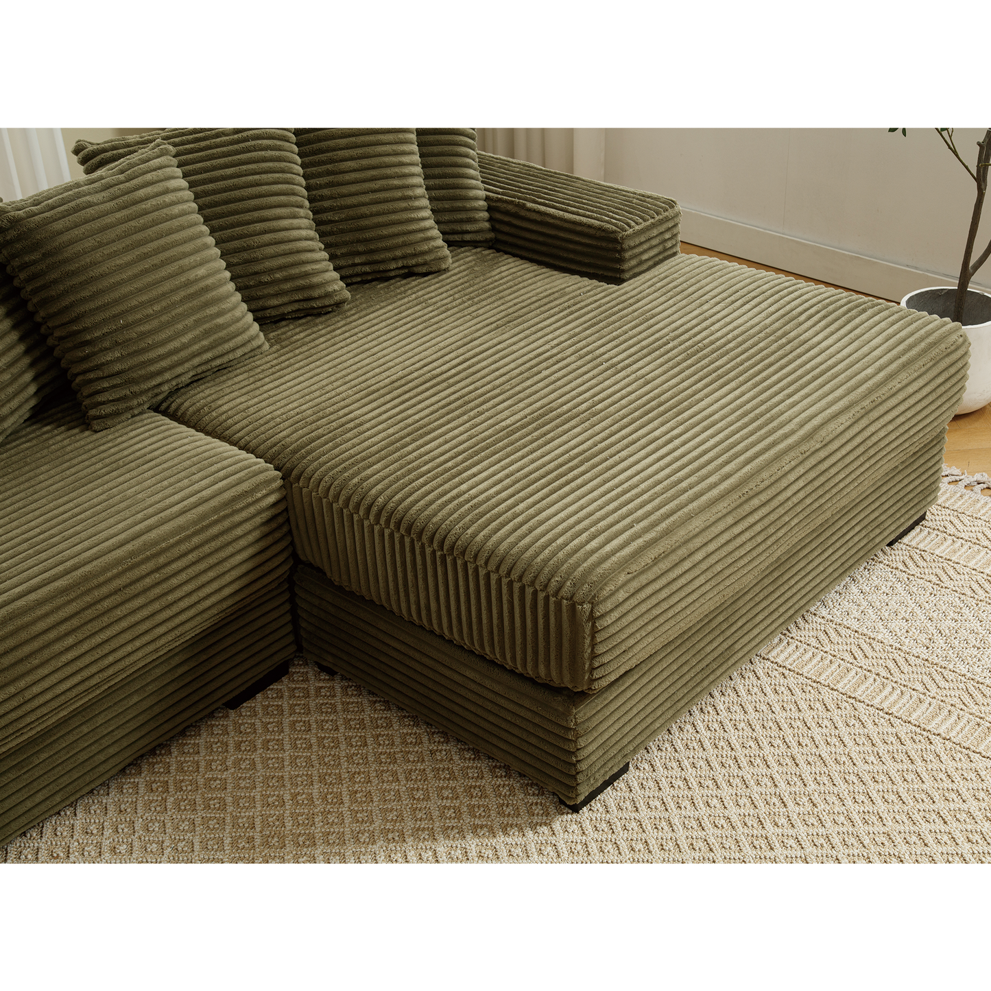 Oversized Two-Piece Couches, L Shaped Sofa, Corduroy, Right Chaise Daybed,with Armrests,Eight Throw Pillows,Corner Sofa,Easy To Assemble, Green