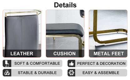 Table and chair set,Modern rectangular table with 0.4 inch black patterned tabletop and gold legs, suitable for kitchen, dining room, and living room , Comfortable PU seats,perfect for dinner, meet