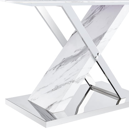 Table and chair set, modern dining table, imitation marble white top and silver legs, soft and comfortable dining chair, perfect for dinner, meetings, home and office decor