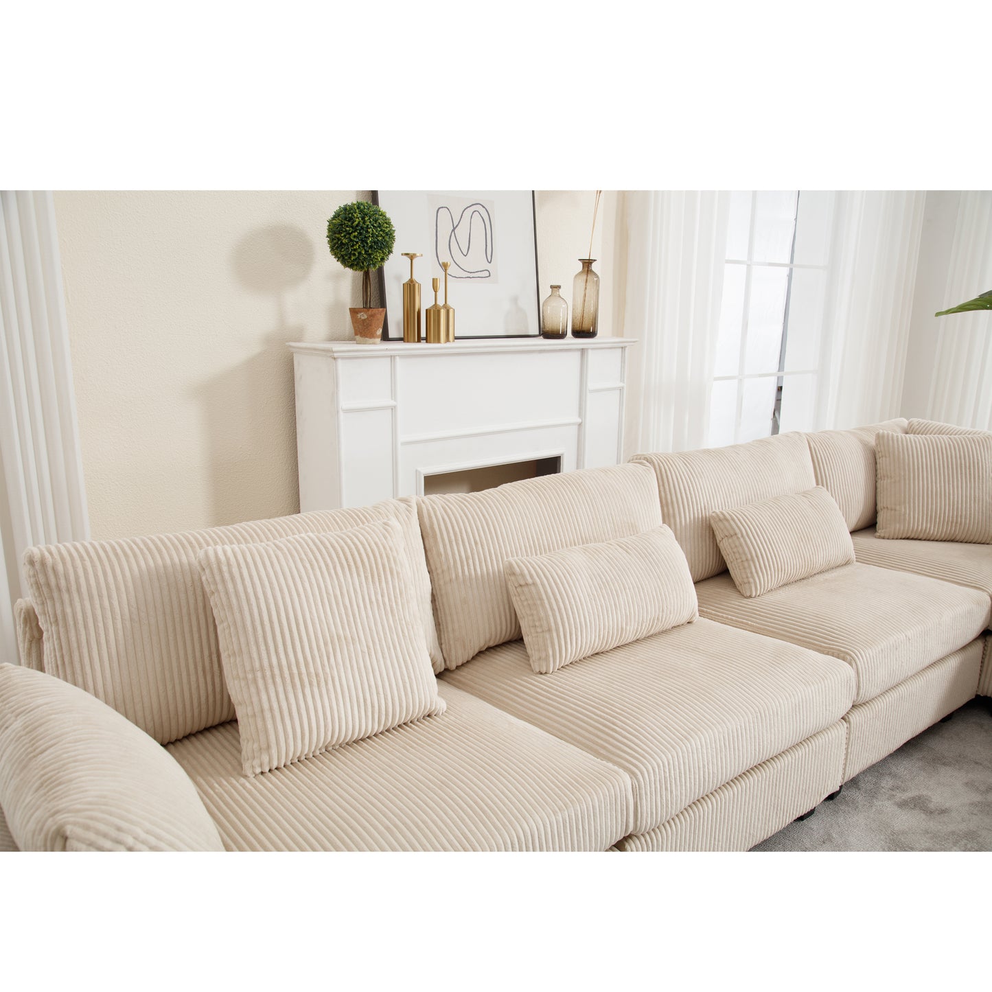 Oversized Modular Sectional Sofa, Convertible Sectional Sofa, Corduroy for Living Room, Beige