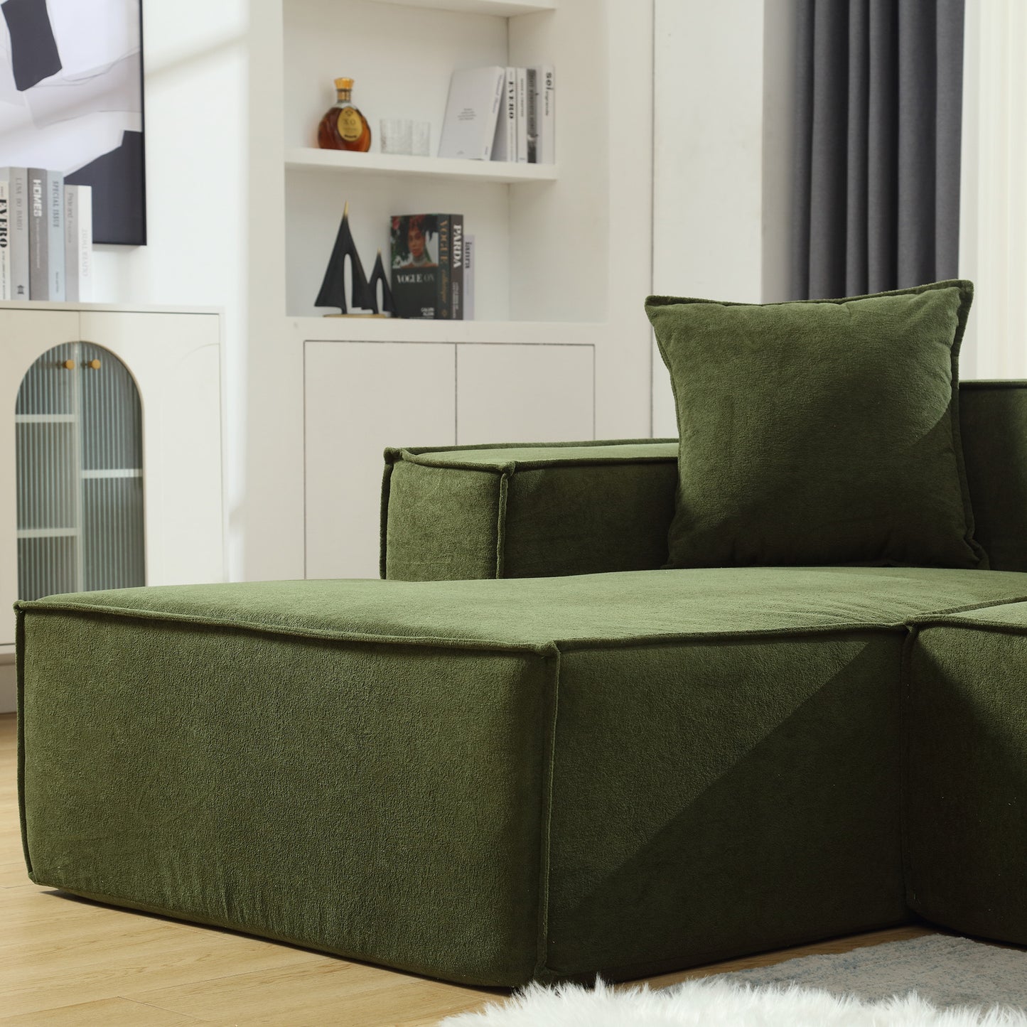 Modular combination  sofa set, modern minimalist sofa, free installation sofa, L-shaped, Italian minimalist tofu block sofa,  Right-Hand Facing,Terrycloth fabric, Green