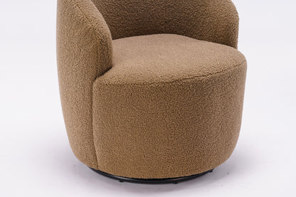 Teddy Fabric Swivel Accent Armchair Barrel Chair With Black Powder Coating Metal Ring,Coffee Brown