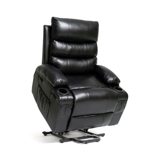 Large Size Electric Power Lift Recliner Chair Sofa for Elderly with 8 Point Vibration Massage and Lumbar Heat, Black PU, 21' Seat Width