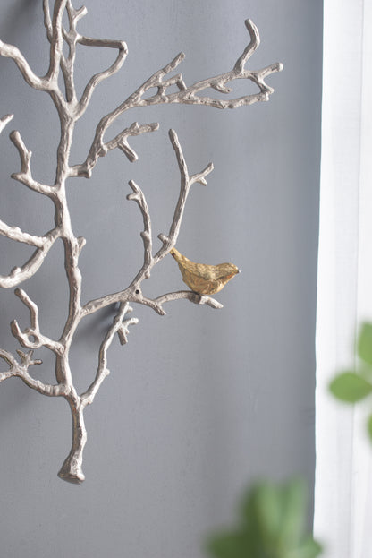 17x5.5x22" Metal Branch Wall Sculptures with Bird Accents, Set of 2