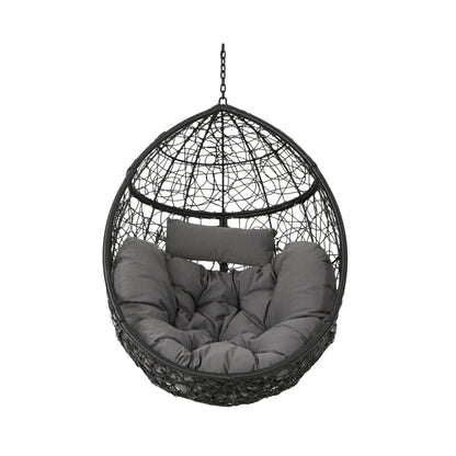 Kylie Boho Style Hanging Basket Chair Grey Rattan with Water-Resistant Cushions