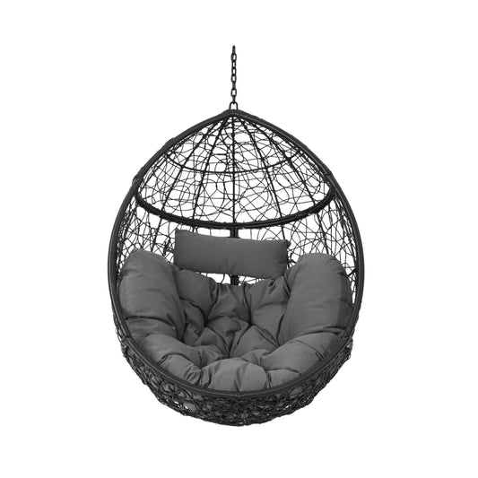Kylie Boho Style Hanging Basket Chair Grey Rattan with Water-Resistant Cushions