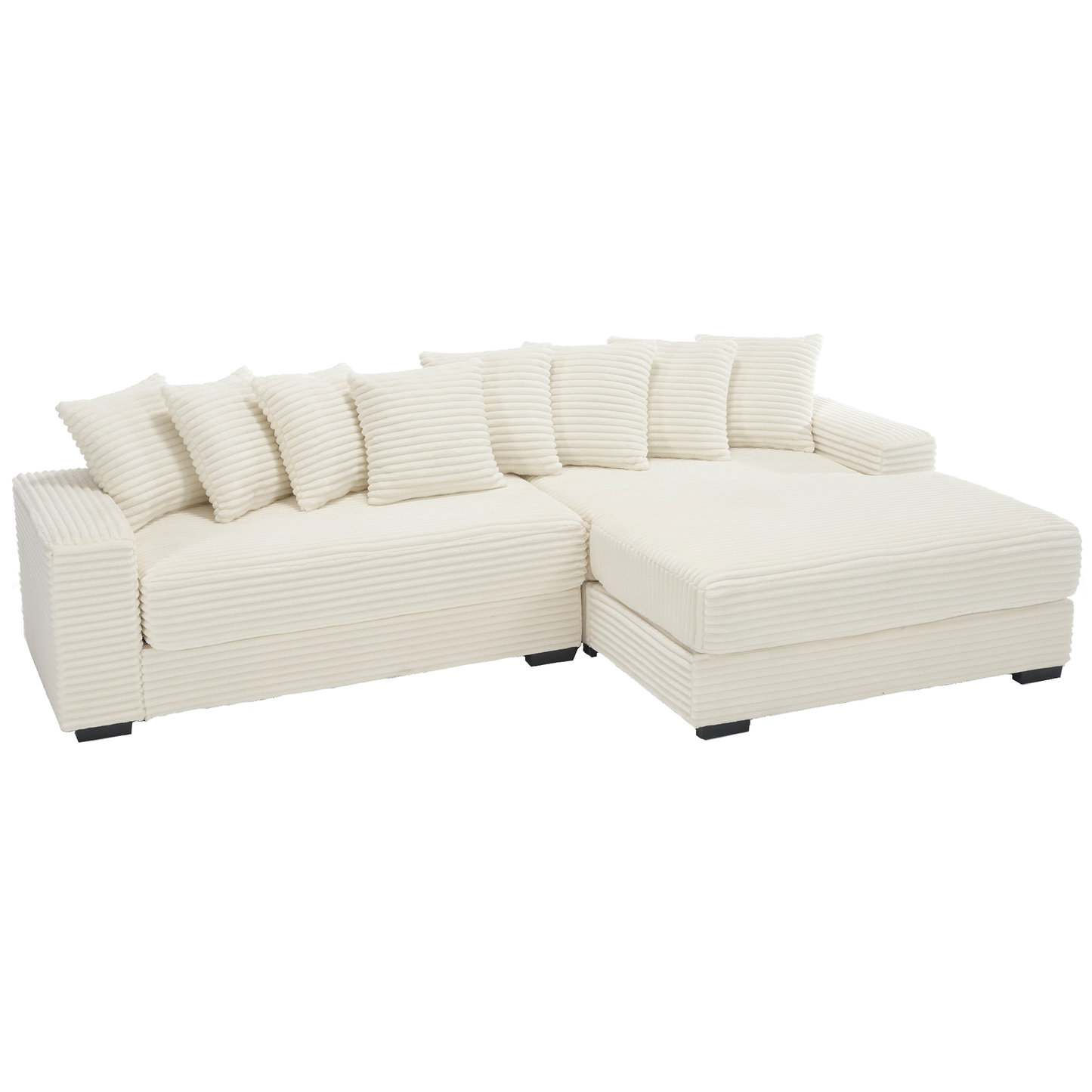 Oversized Two-Piece  Couches,  L Shaped Sofa, Corduroy, Right Chaise Daybed,with Armrests,Eight Throw Pillows,Corner Sofa,Easy To Assemble, Beige