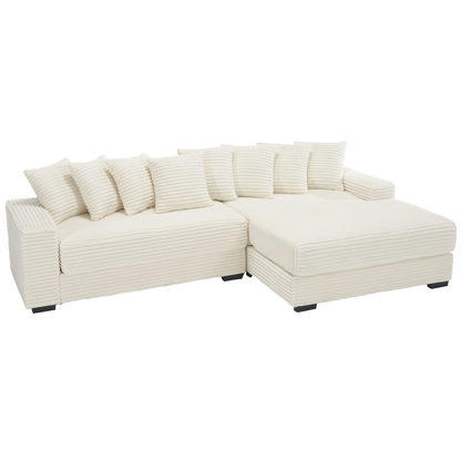 Oversized Two-Piece  Couches,  L Shaped Sofa, Corduroy, Right Chaise Daybed,with Armrests,Eight Throw Pillows,Corner Sofa,Easy To Assemble, Beige