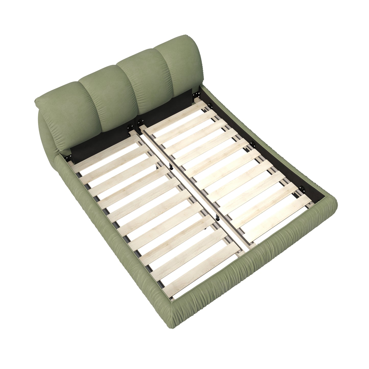 Queen Size Luxury Upholstered Platform Bed with Oversized Padded Backrest and Solid Wood Frame,suitable for Multiple heights of mattresses,Green(Old Sku:W1885S00018)