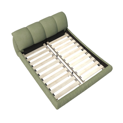 Queen Size Luxury Upholstered Platform Bed with Oversized Padded Backrest and Solid Wood Frame,suitable for Multiple heights of mattresses,Green(Old Sku:W1885S00018)