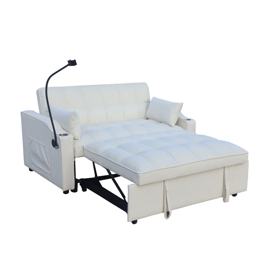 Modern Velvet Loveseat Futon Sofa Couch with Pullout Bed, Adjustable Reclining Backrest, Beige Velvet, 70.20' x 54.70'
