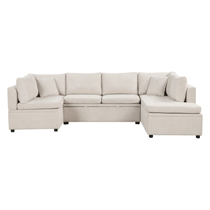 Sofá seccional extragrande de 117.3" en forma de U, sofá cama extraíble con dos cojines para sala de estar, color beige