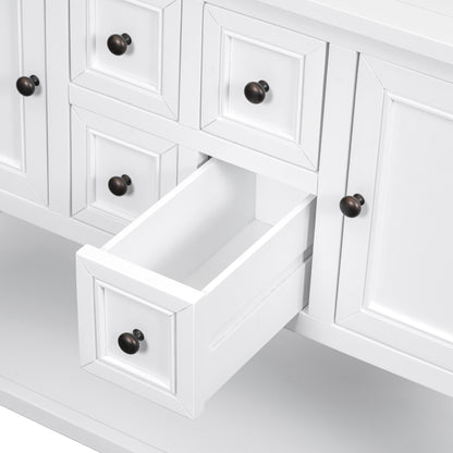 TREXM Cambridge Series  Ample Storage Vintage Console Table with Four Small Drawers and Bottom Shelf for Living Rooms, Entrances and Kitchens (White, OLD SKU: WF190263AAA)