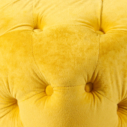 Otomana moderna tapizada en terciopelo amarillo, exquisita mesa auxiliar pequeña, reposapiés suave, tocador y silla de maquillaje, asiento cómodo para sala de estar, dormitorio y entrada.