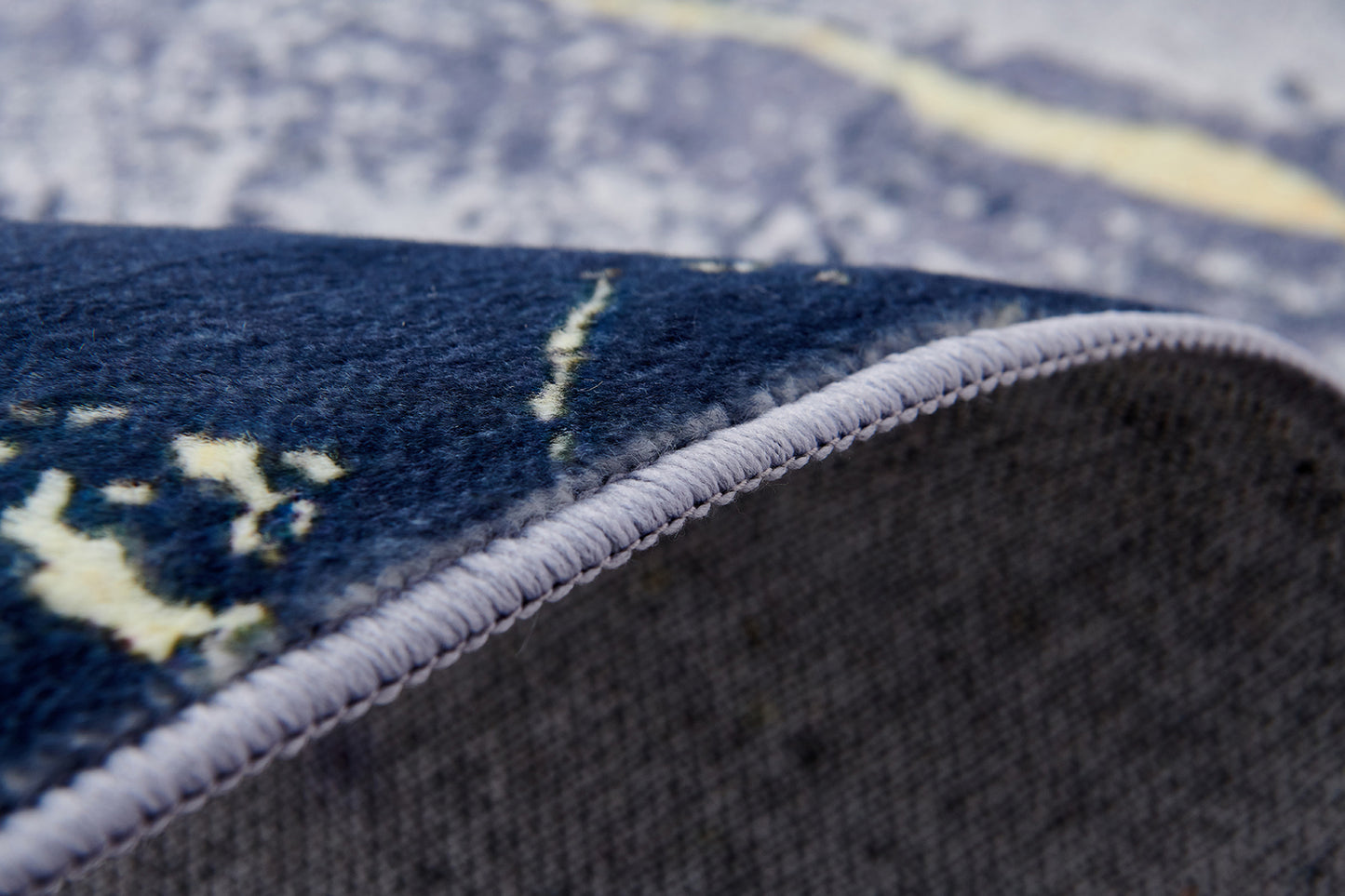 Alfombra de área súper suave lavable a máquina de la colección ZARA con diseño abstracto en azul, gris y amarillo (3,25 m x 2,35 m)