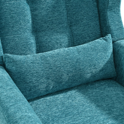 Sillón moderno con acento tapizado y relleno de espuma para sala de estar, cómodo sillón de lectura, moderno de mediados de siglo con tela de chenilla, sillón para sala de estar y dormitorio (verde azulado).