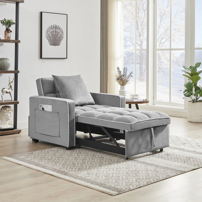 Sofá cama tres en uno, sillón plegable, respaldo ajustable, reclinable, cama individual, moderno, para adultos, color gris