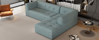 Juego de sofás modulares para sala de estar, 112,2 x 74 pulgadas, sofá minimalista moderno, sofá cama tapizado para sala de estar, dormitorio, combinación de 2 piezas sin computadora, en forma de L, azul grisáceo