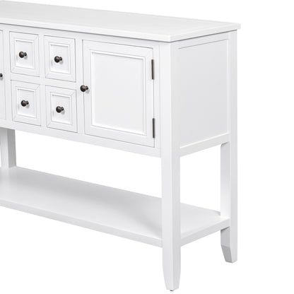 TREXM Cambridge Series  Ample Storage Vintage Console Table with Four Small Drawers and Bottom Shelf for Living Rooms, Entrances and Kitchens (White, OLD SKU: WF190263AAA)