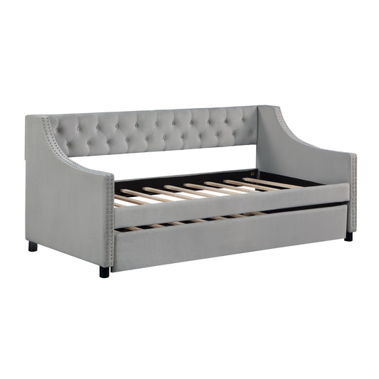 Daybed with Trundle Upholstered Tufted Sofa Bed, with Button and Copper Nail on Arms,full Size Grey.
