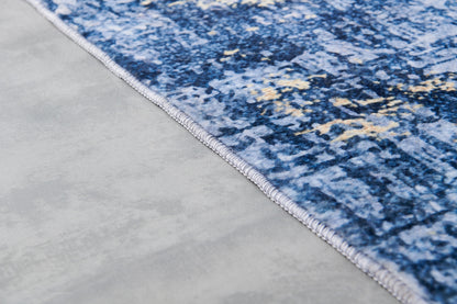 Alfombra de área súper suave lavable a máquina con diseño abstracto azul dorado (3,25 m x 2,35 m) de la colección ZARA