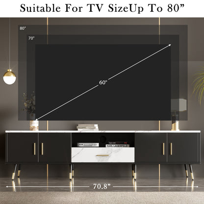 71'' Modern TV Stand with 2 Cabinets&  Open Compartments, Entertainment Center for TVs up to 80'', Television Console for Living Room, Bedroom, Home Theatre